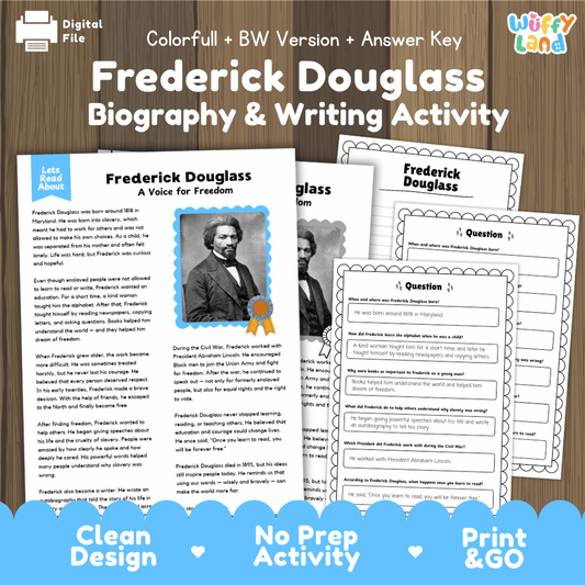 Frederick Douglass Biography and Writing Activity Worksheets