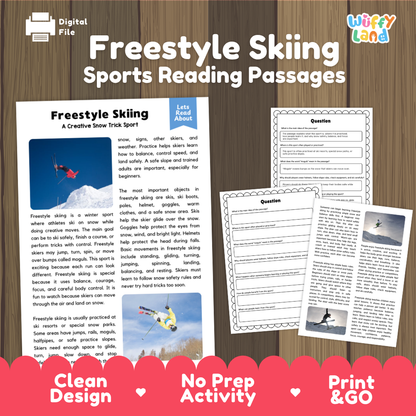 Freestyle Skiing Sports Reading Passages and Comprehension Questions Worksheets