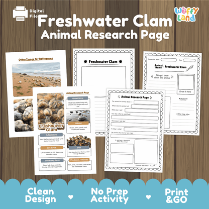 Freshwater Clam Animal Research Page Worksheets