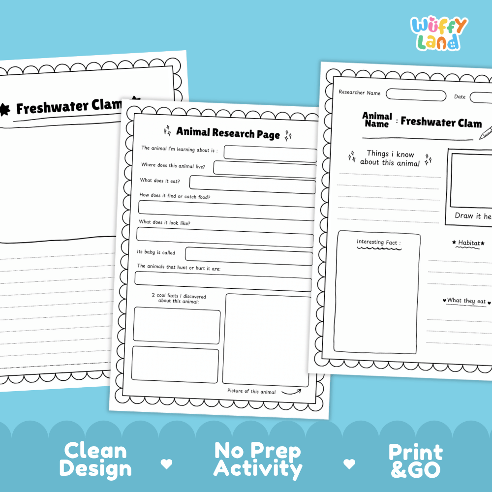 Freshwater Clam Animal Research Page Worksheets