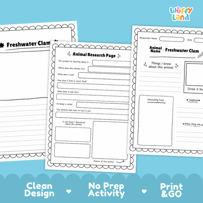 Freshwater Clam Animal Research Page Worksheets