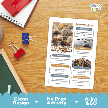 Freshwater Clam Animal Research Page Worksheets