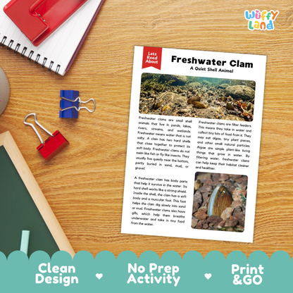 Freshwater Clam Reading Passage and Comprehension Questions with Answer Key