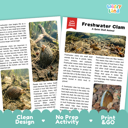 Freshwater Clam Reading Passage and Comprehension Questions with Answer Key