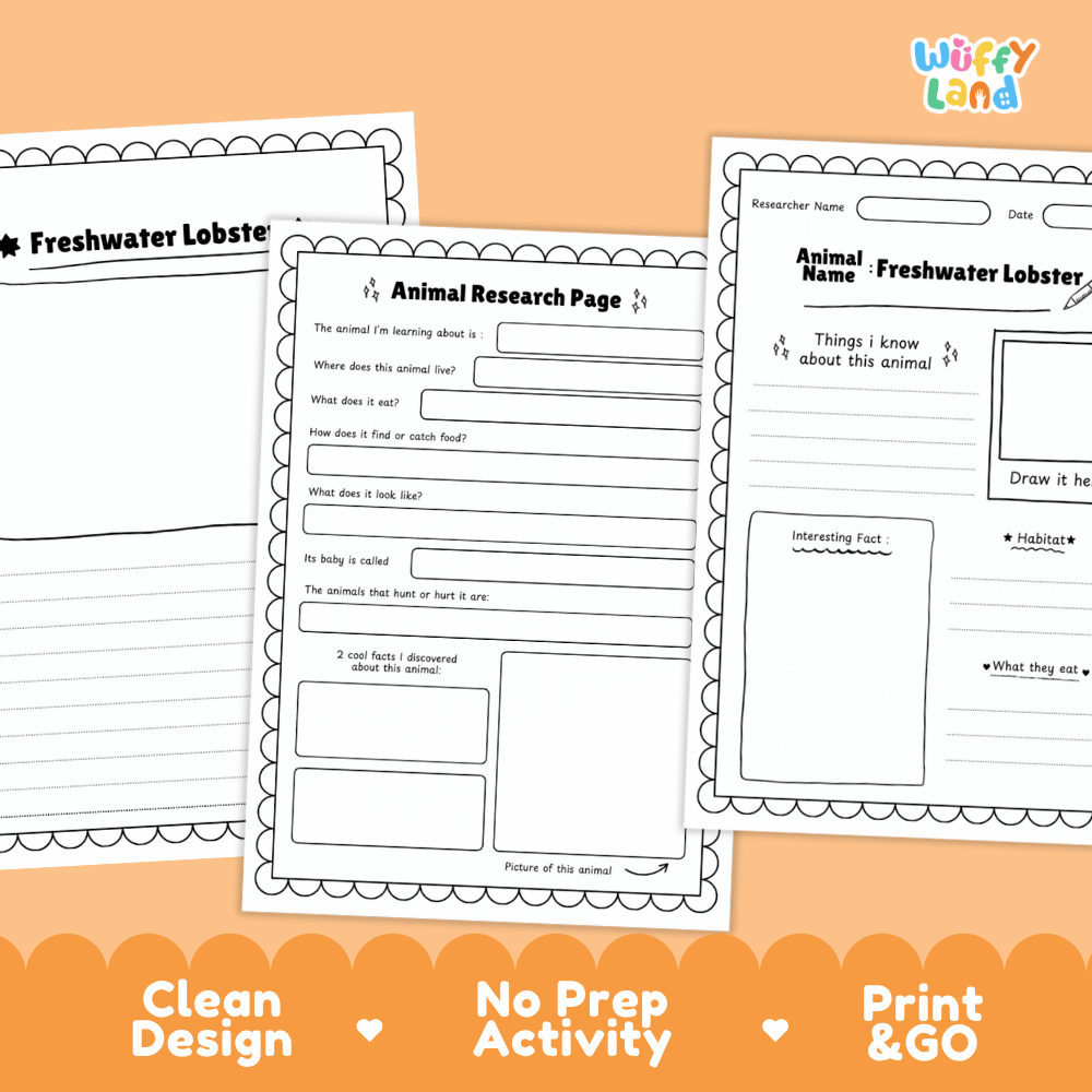 Freshwater Lobster Animal Research Page Worksheets