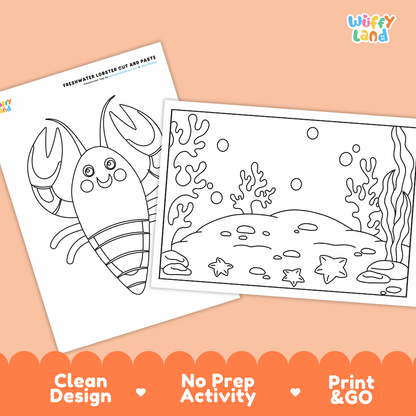 Freshwater Lobster Cut and Paste Craft and Coloring Activity Worksheets