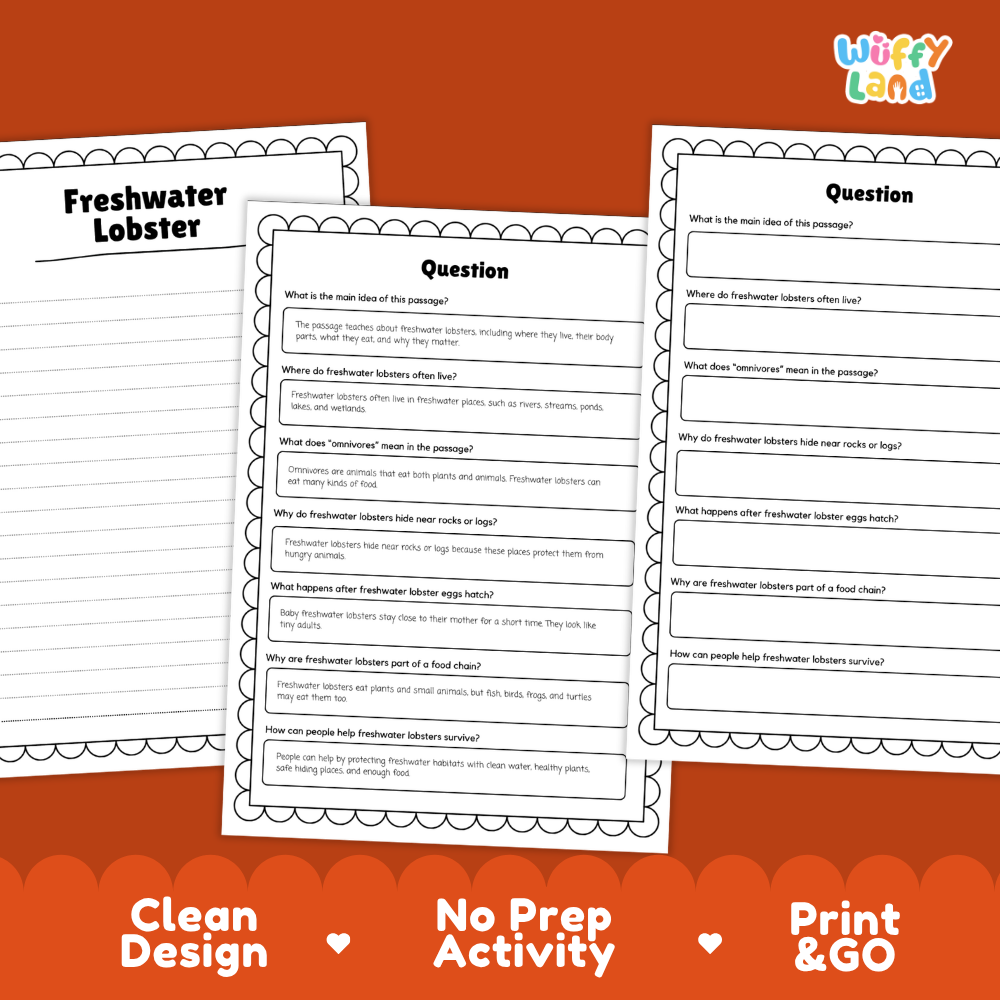 Freshwater Lobster Reading Passage and Questions Worksheets with Answer Key