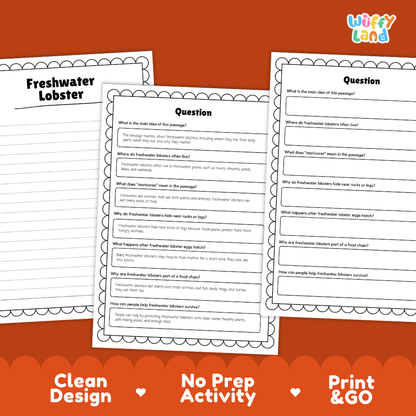 Freshwater Lobster Reading Passage and Questions Worksheets with Answer Key