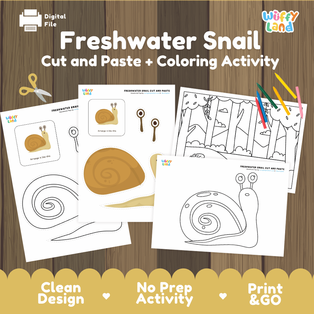 Freshwater Snail Cut and Paste Craft and Coloring Activity Worksheets