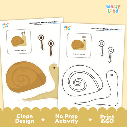 Freshwater Snail Cut and Paste Craft and Coloring Activity Worksheets