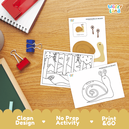 Freshwater Snail Cut and Paste Craft and Coloring Activity Worksheets
