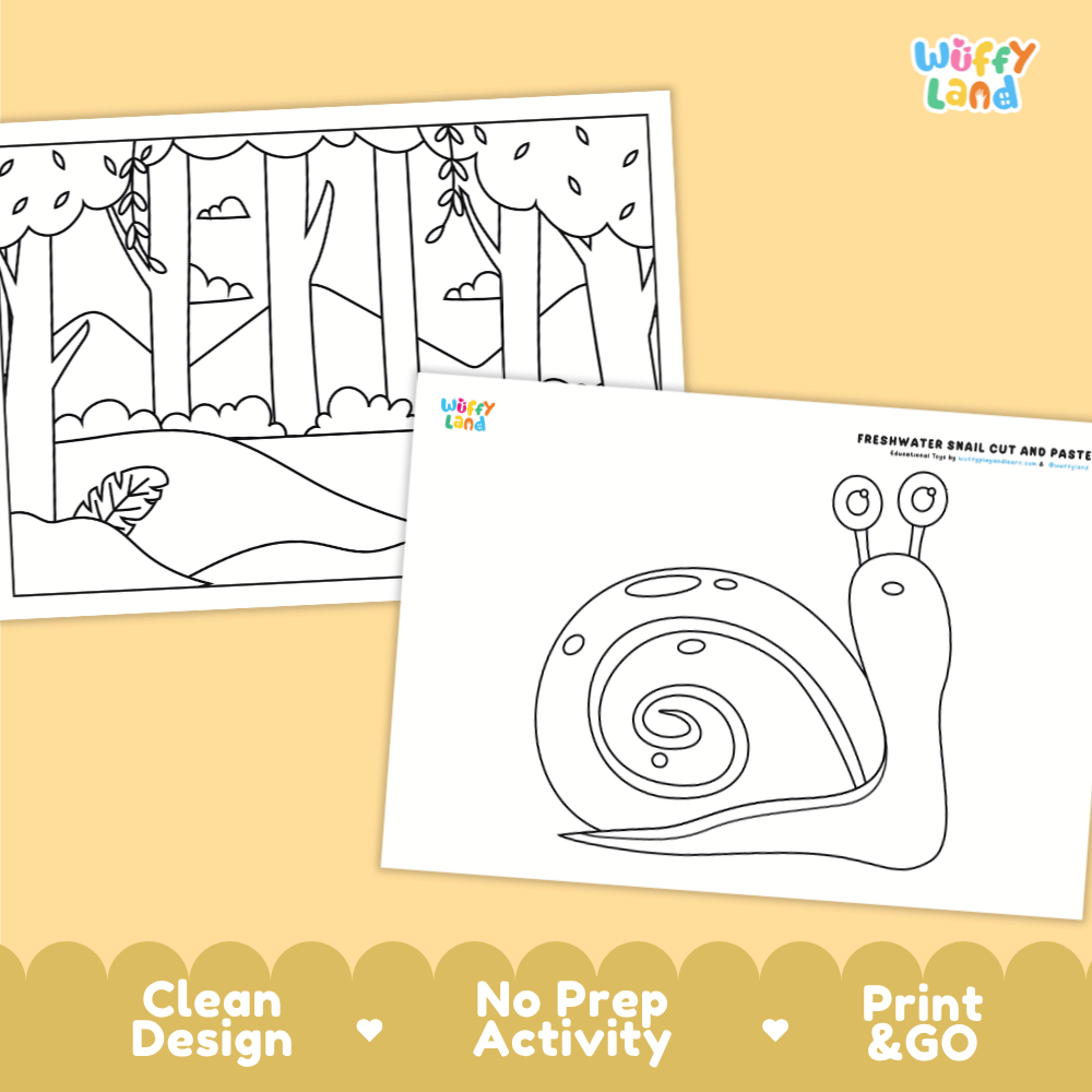 Freshwater Snail Cut and Paste Craft and Coloring Activity Worksheets