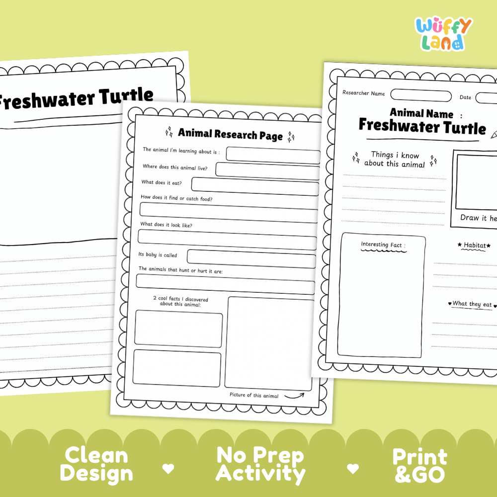 Freshwater Turtle Animal Research Page Worksheets