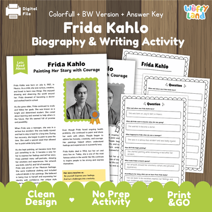 Frida Kahlo Biography Reading Passage and Writing Activity Worksheets