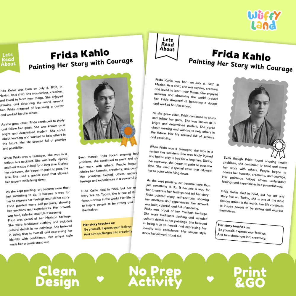 Frida Kahlo Biography Reading Passage and Writing Activity Worksheets