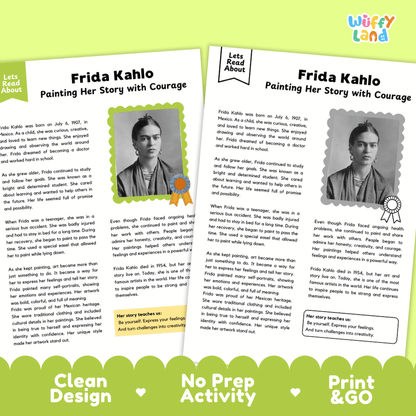 Frida Kahlo Biography Reading Passage and Writing Activity Worksheets