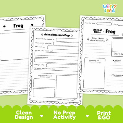 Frog Animal Research Project Printable Informational Writing Worksheets