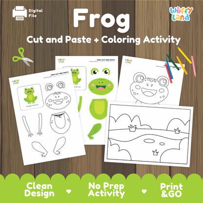 Frog Cut and Paste Craft and Coloring Activity Worksheets