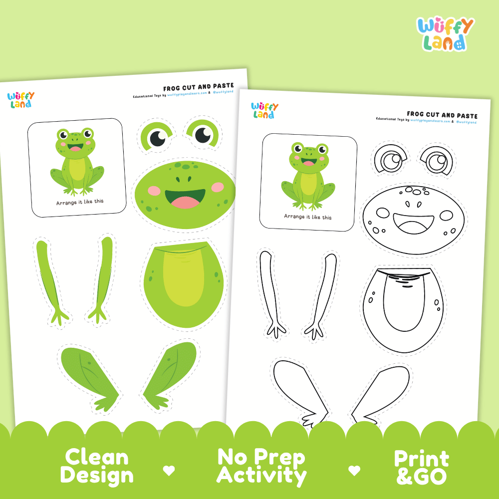 Frog Cut and Paste Craft and Coloring Activity Worksheets
