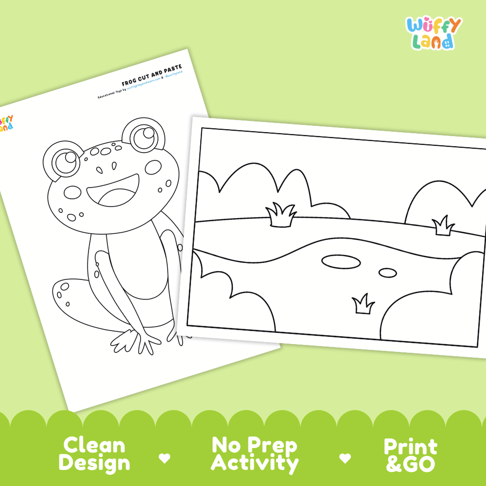 Frog Cut and Paste Craft and Coloring Activity Worksheets