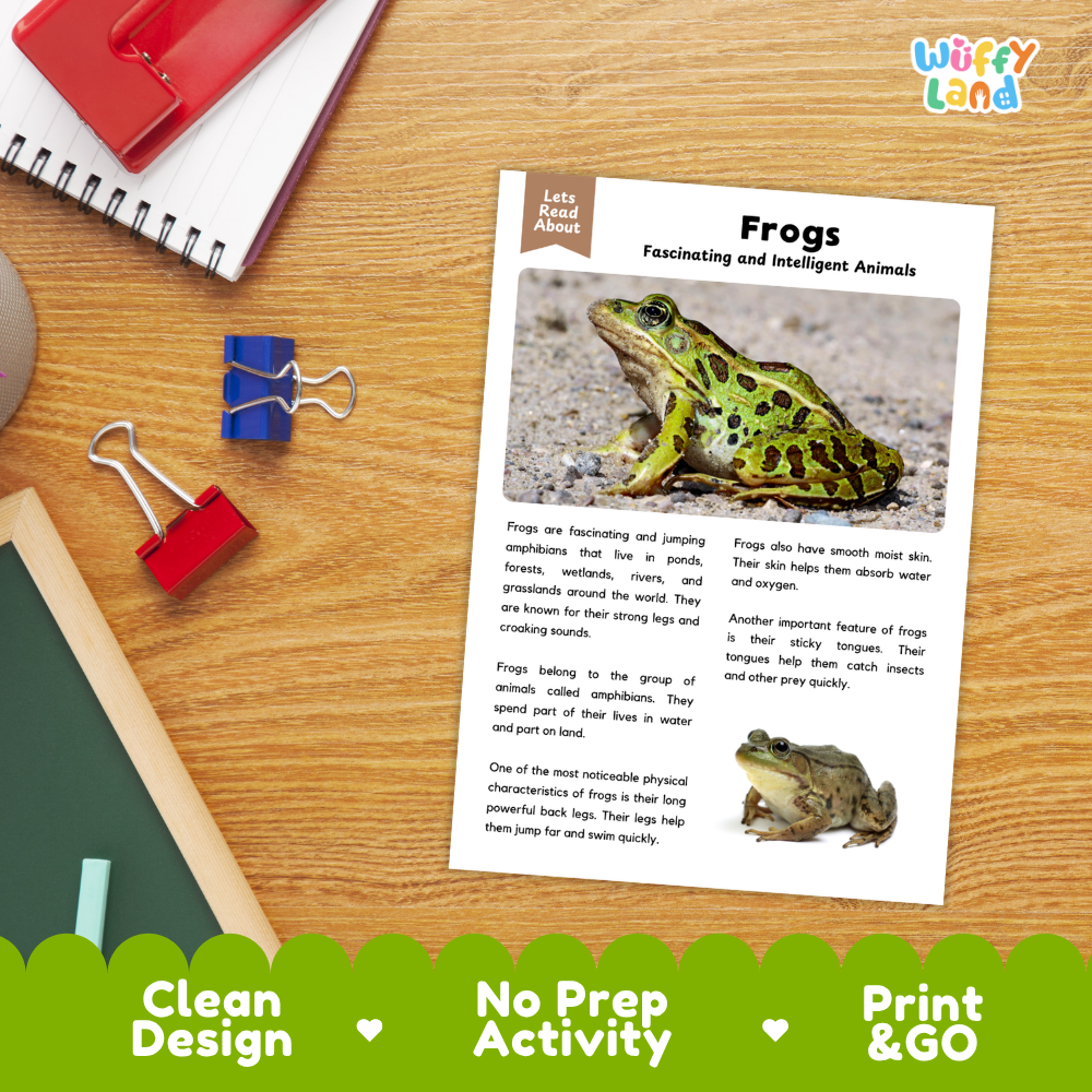 Frog Reading Passage and Comprehension Questions Worksheets with Answer Key
