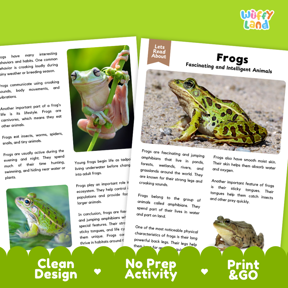 Frog Reading Passage and Comprehension Questions Worksheets with Answer Key