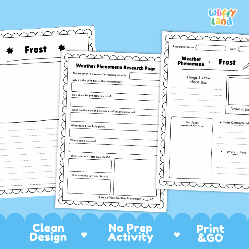 Frost Weather Phenomena Research Worksheets and Informational Fact Sheets