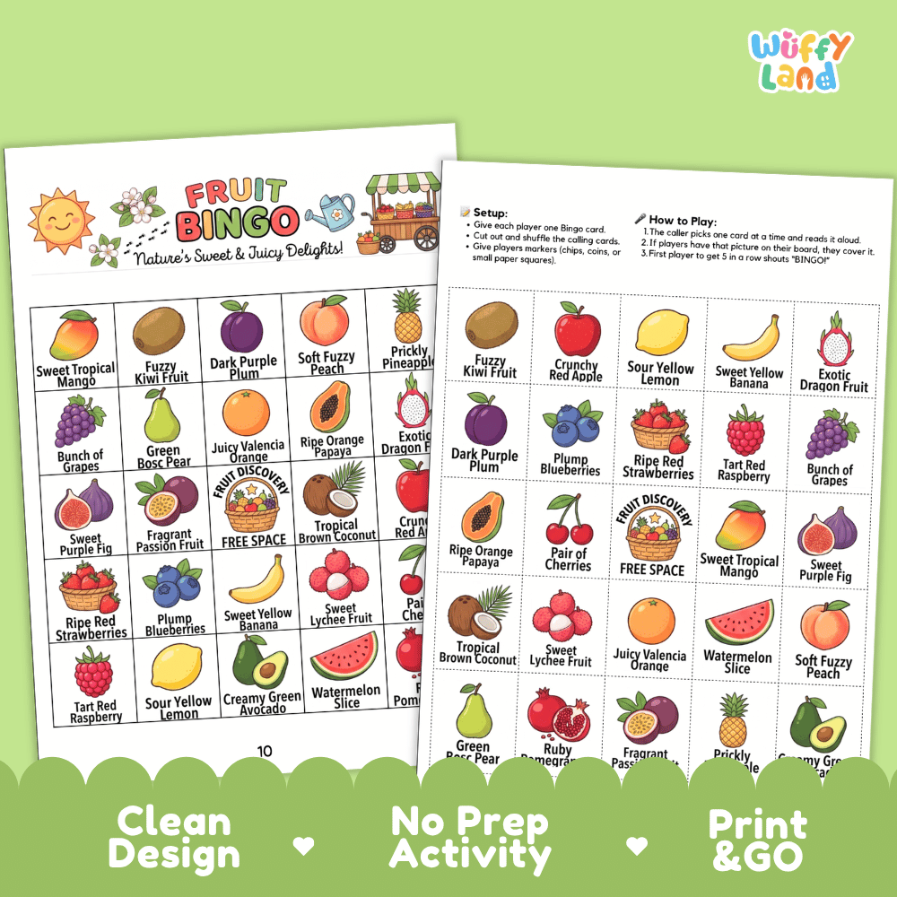 Fruit Bingo Games Printable Healthy Eating and Nutrition Activities