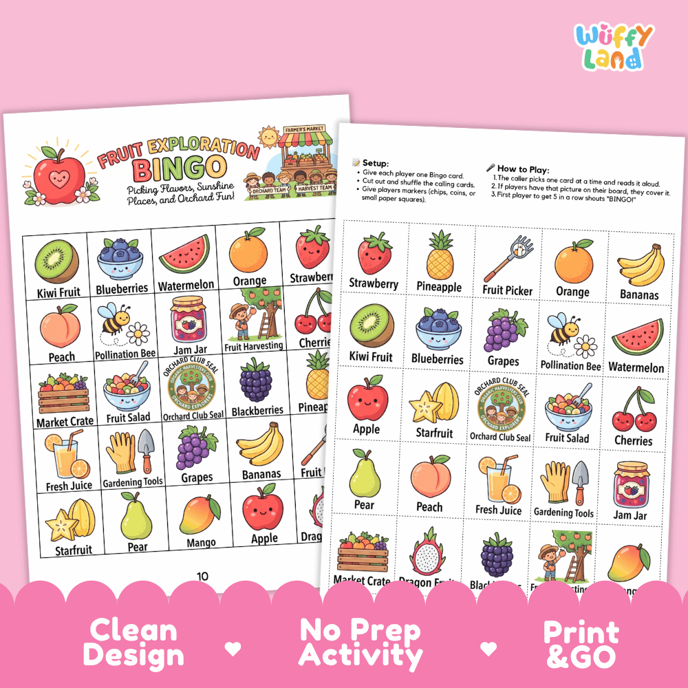 Fruit Exploration Bingo Games Printable Orchard Activities