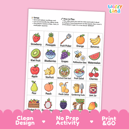 Fruit Exploration Bingo Games Printable Orchard Activities