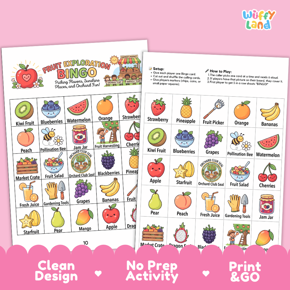 Fruit Exploration Bingo Games Printable Orchard Activities
