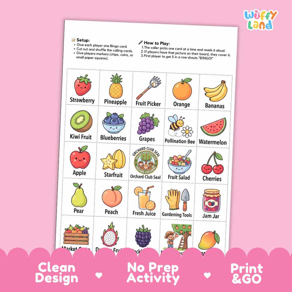 Fruit Exploration Bingo Games Printable Orchard Activities