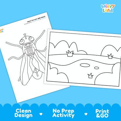 Fruit Fly Cut and Paste Craft and Coloring Activity Worksheets