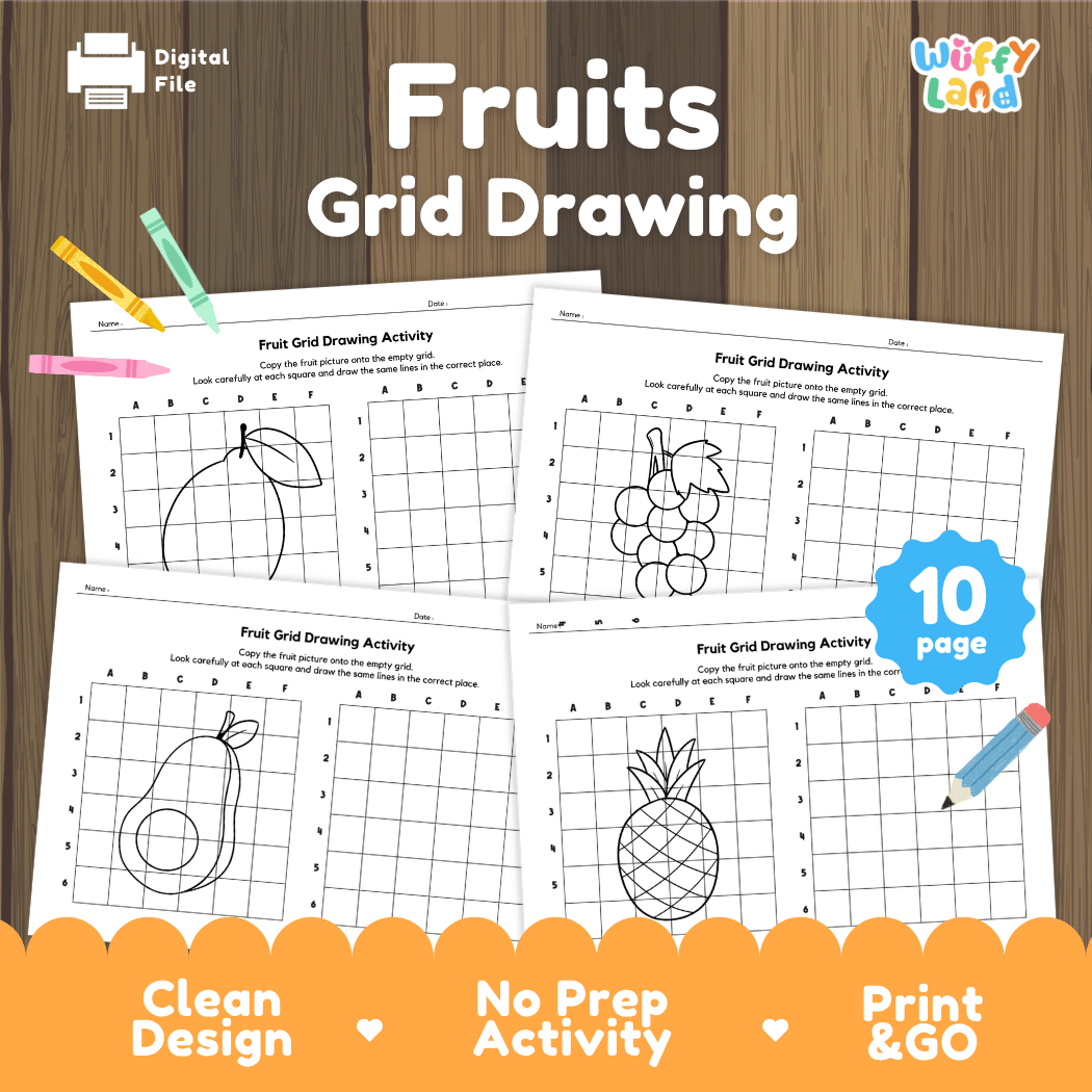 Fruits Grid Drawing Activity Worksheets