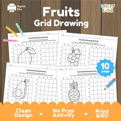 Fruits Grid Drawing Activity Worksheets