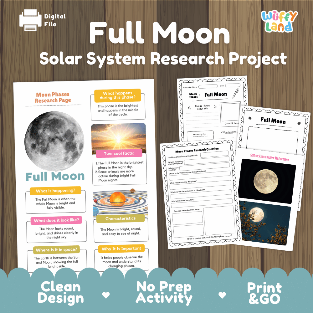 Full Moon Solar System Research Project Worksheets and Fact Sheet