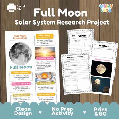 Full Moon Solar System Research Project Worksheets and Fact Sheet