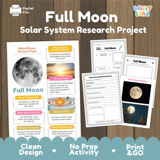 Full Moon Solar System Research Project Worksheets and Fact Sheet