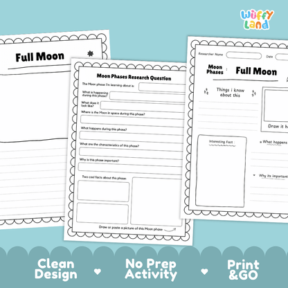 Full Moon Solar System Research Project Worksheets and Fact Sheet