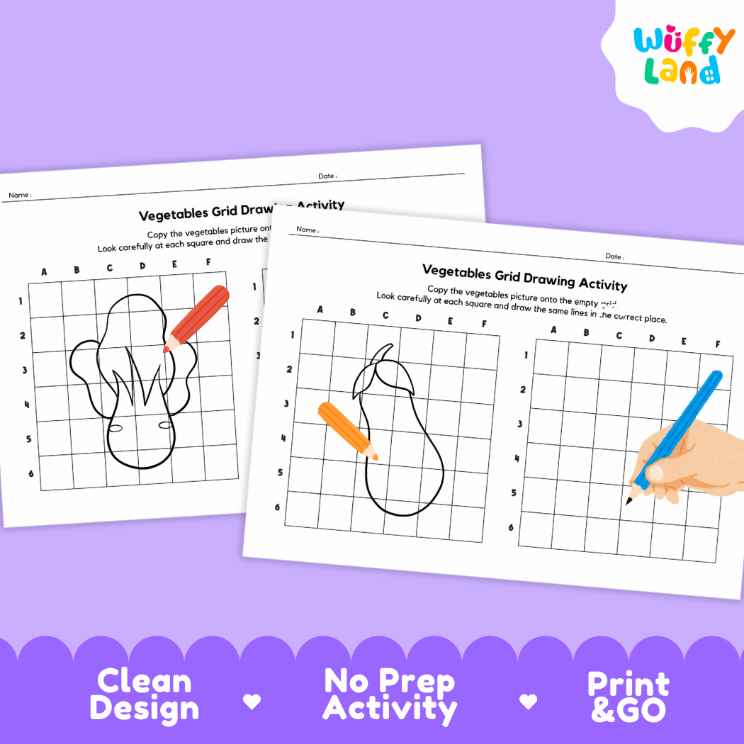Vegetables Grid Drawing Activity Worksheets