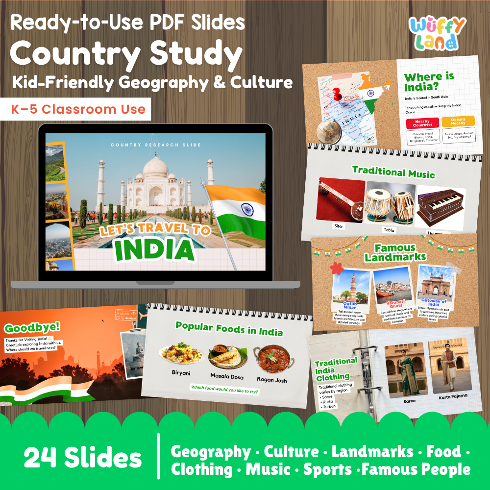 India Country Study Kid Friendly Geography & Culture PDF Slides