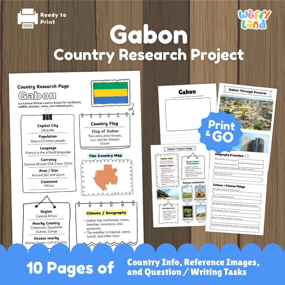 Gabon Country Research Project Printable Worksheets and Activities