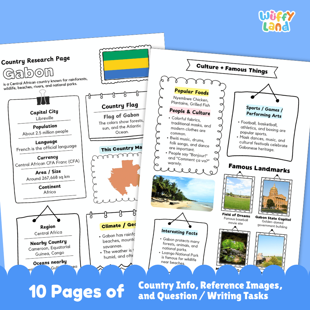 Gabon Country Research Project Printable Worksheets and Activities