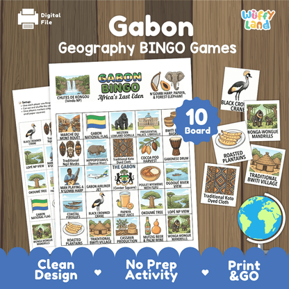Gabon Geography BINGO Games Printable Country Study Activity Cards