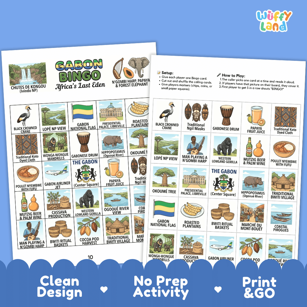 Gabon Geography BINGO Games Printable Country Study Activity Cards