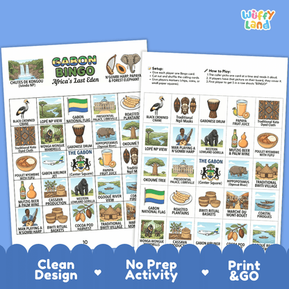 Gabon Geography BINGO Games Printable Country Study Activity Cards