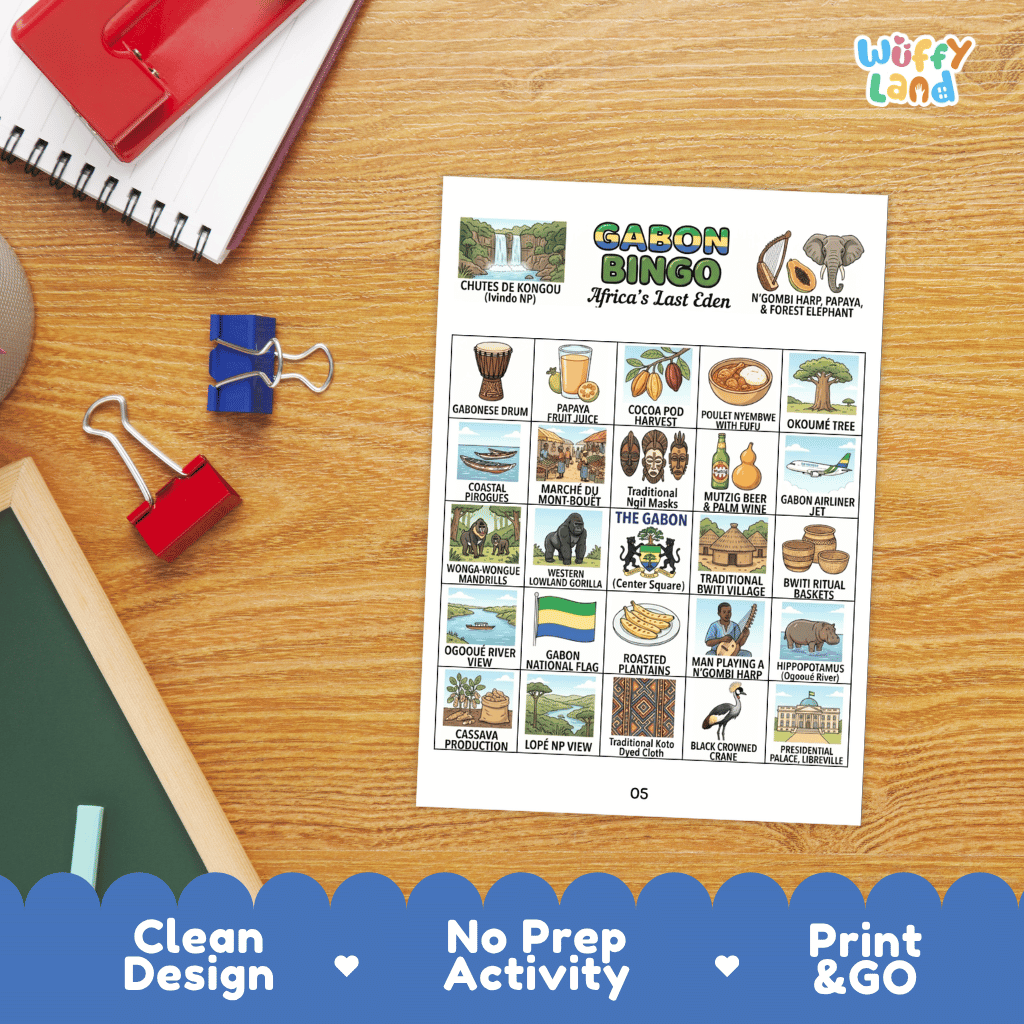 Gabon Geography BINGO Games Printable Country Study Activity Cards