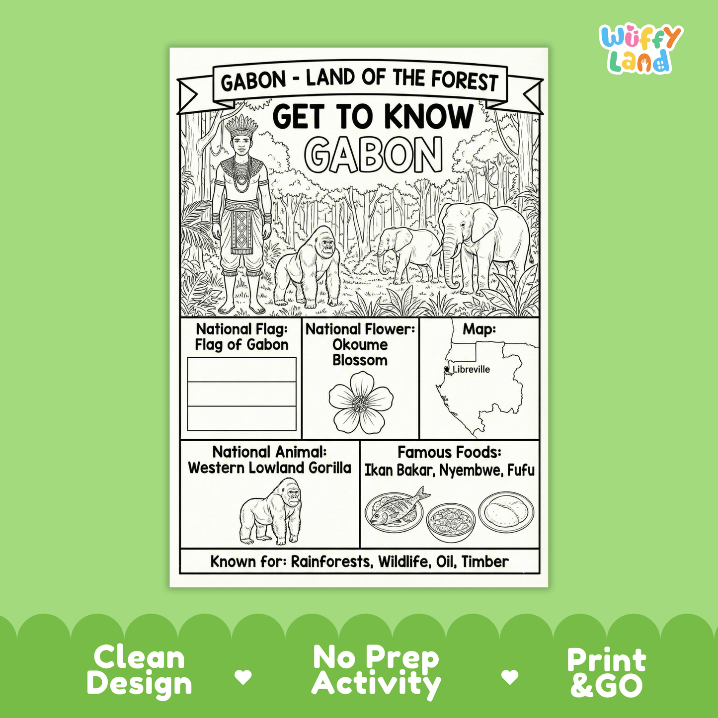 Gabon Country Study Geography Coloring Page Worksheet Activity | Africa