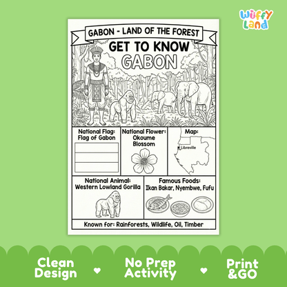 Gabon Country Study Geography Coloring Page Worksheet Activity | Africa
