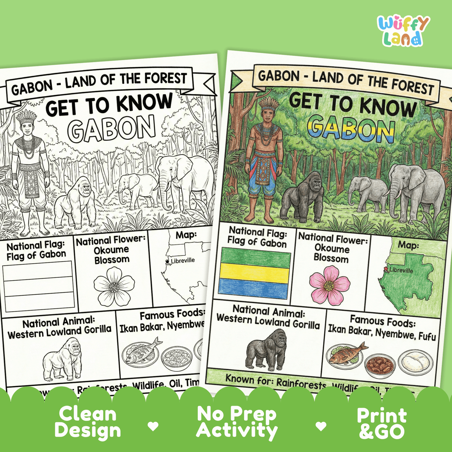 Gabon Country Study Geography Coloring Page Worksheet Activity | Africa